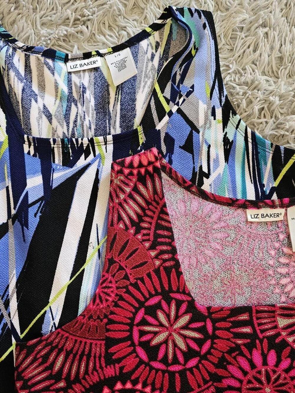 Liz Baker Sleeveless Printed Tops, Size Large, Set of 2